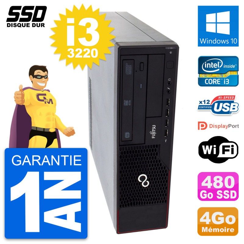 Fujitsu Esprimo E910 DT Desktop PC - Intel Core i3-3220, 4GB RAM, 480GB SSD, Windows 10, WiFi