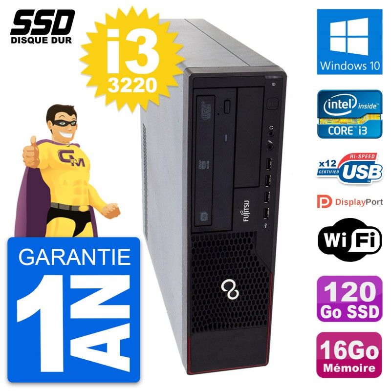 Fujitsu Esprimo E910 DT - Intel Core i3-3220, 16GB RAM, 120GB SSD, Windows 10, Wifi
