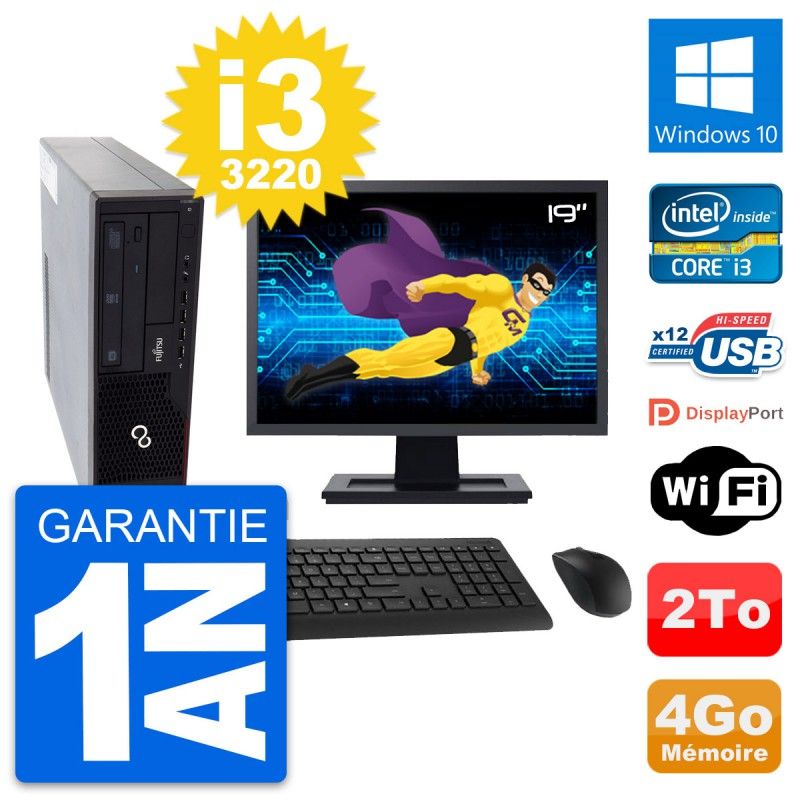 Fujitsu E910 DT 19-inch PC - Intel i3-3220, 4GB RAM, 2TB HDD, Windows 10, WiFi