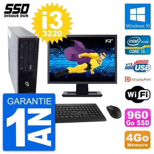 Fujitsu E910 DT 19-inch PC - Intel i3-3220, 4GB RAM, 960GB SSD, Windows 10, WiFi