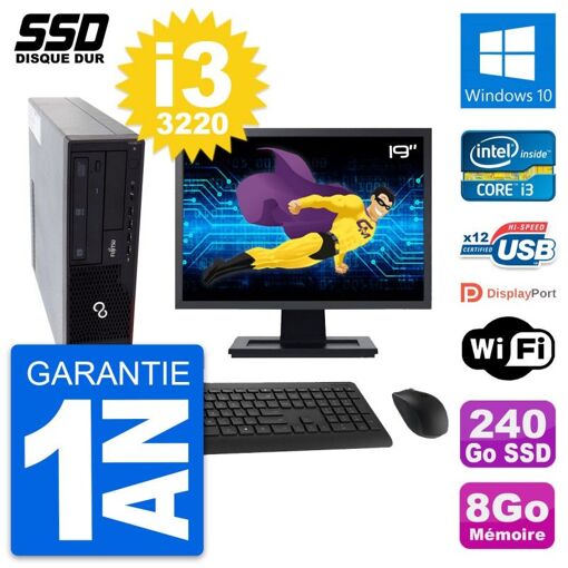 Portátil Fujitsu E910 con pantalla de 19 pulgadas, Intel Core i3-3220, 8 GB de RAM, SSD de 240 GB, Windows 10 y WiFi