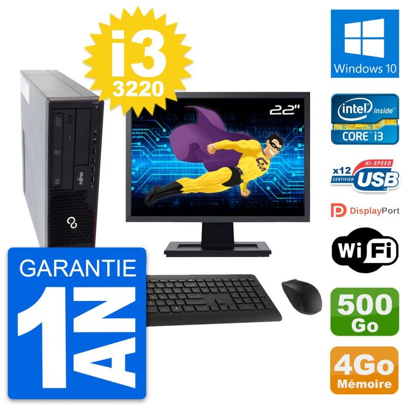 Fujitsu E910 DT 22-inch PC - Intel i3, 4GB RAM, 500GB HDD, Windows 10, Wifi