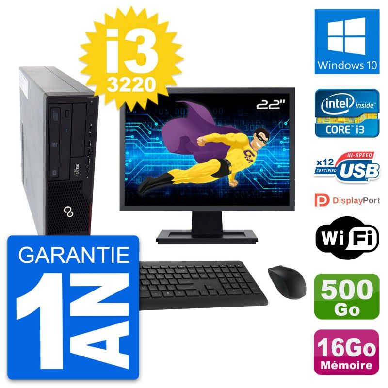 Fujitsu E910 DT 22-inch PC - Intel i3, 16GB RAM, 500GB HDD, Windows 10, Wifi