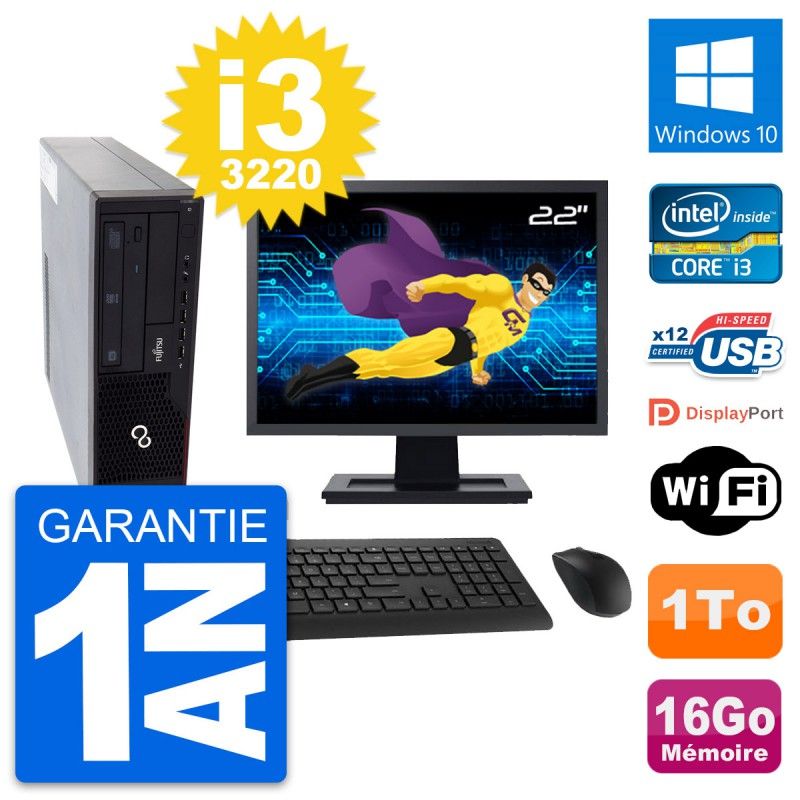 Fujitsu E910 DT 22-inch PC - Intel i3, 16GB RAM, 1TB HDD, Windows 10, WiFi