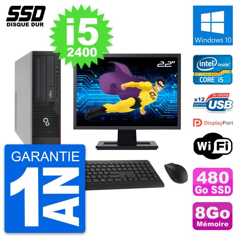 Fujitsu E910 DT 22-inch PC - Intel i5, 8GB RAM, 480GB SSD, Windows 10, Wifi