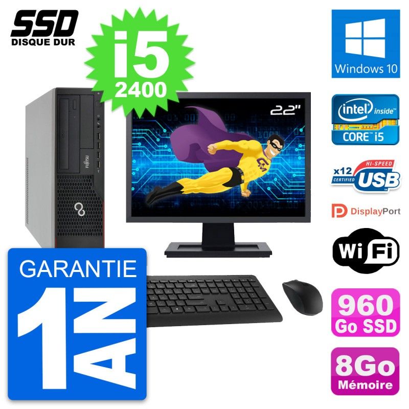 Fujitsu E910 DT 22-inch PC - Intel i5, 8GB RAM, 960GB SSD, Windows 10, WiFi