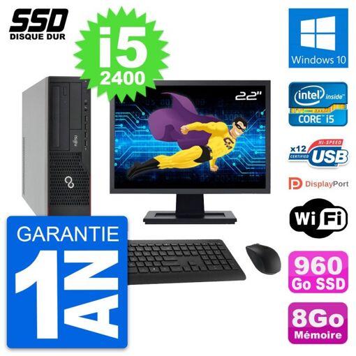 Fujitsu E910 DT 22-inch PC - Intel i5, 8GB RAM, 960GB SSD, Windows 10, WiFi