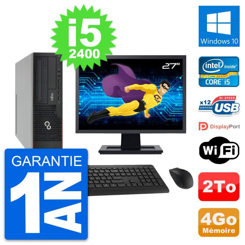 Ordinateur de bureau Fujitsu E910 - Écran 27'', Intel i5, 4Go RAM, 2To HDD, Windows 10, WiFi