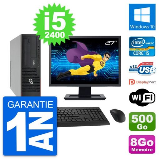 Fujitsu E910 DT 27" Screen, Intel i5-2400, 8GB RAM, 500GB HDD, Windows 10, WiFi