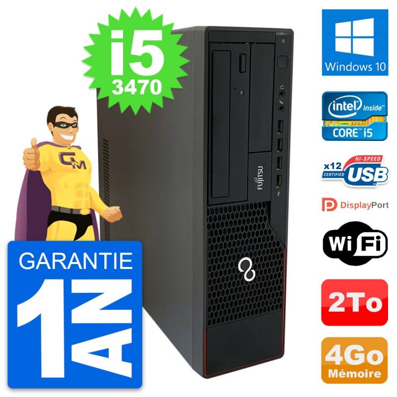 Ordinateur de bureau Fujitsu Esprimo E910 DT - Processeur Intel Core i5-3470, 4 Go de RAM, Disque dur 2 To, Windows 10, WiFi