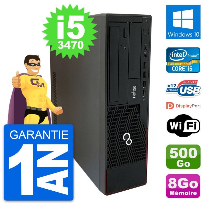 Ordinateur de bureau Fujitsu Esprimo E910 DT - Processeur Intel i5-3470, 8 Go de RAM, Disque dur 500 Go, Windows 10, Wi-Fi