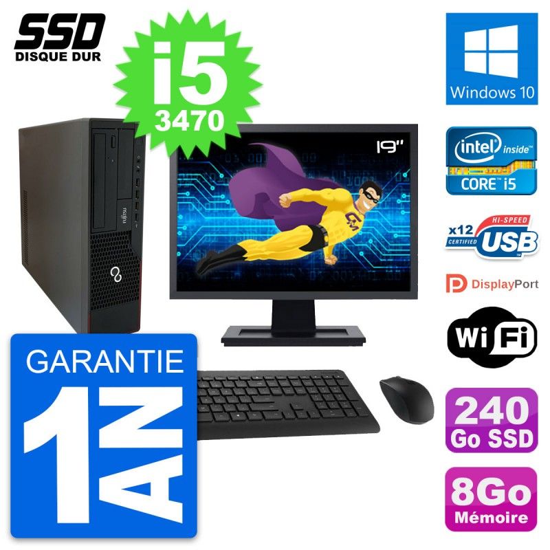 Fujitsu E910 DT 19-inch Screen, Intel i5-3470, 8GB RAM, 240GB SSD, Windows 10, Wifi