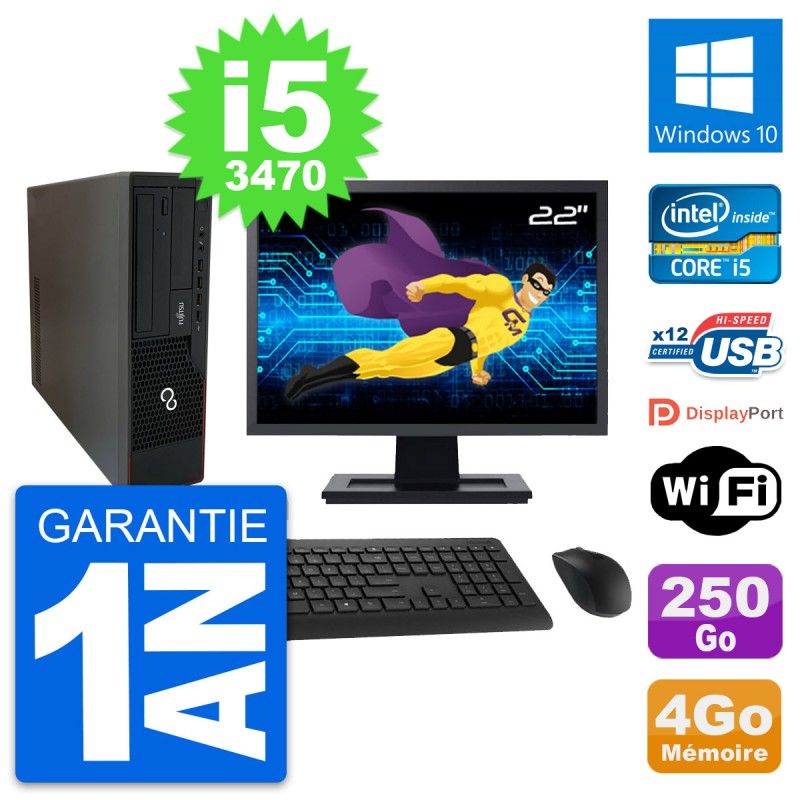 Fujitsu E910 DT 22-inch PC - Intel i5, 4GB RAM, 250GB HDD, Windows 10, WiFi