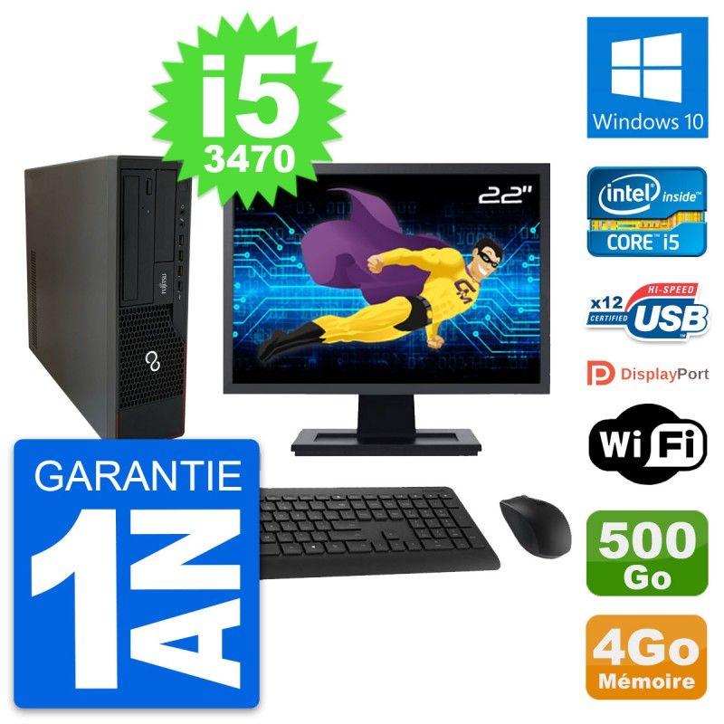 Fujitsu E910 DT 22-inch PC - Intel i5, 4GB RAM, 500GB HDD, Windows 10, WiFi