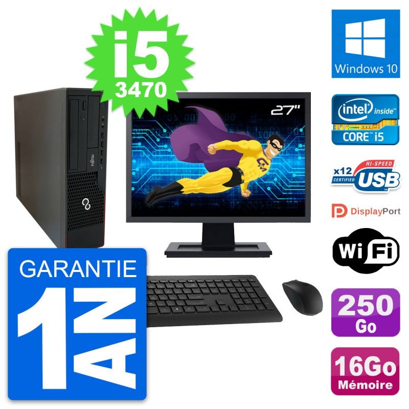 PC de escritorio Fujitsu E910 DT - Pantalla de 27', Intel i5, 16GB RAM, 250GB SSD, Windows 10, WiFi
