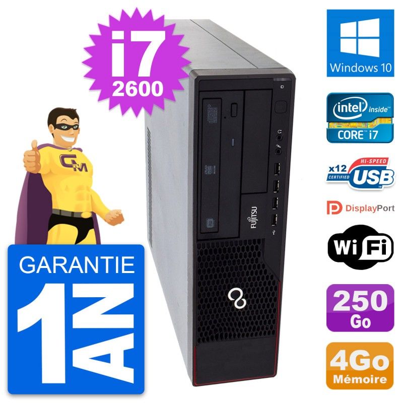Fujitsu Esprimo E910 DT Desktop PC - Intel i7-2600, 4GB RAM, 250GB HDD, Windows 10, WiFi