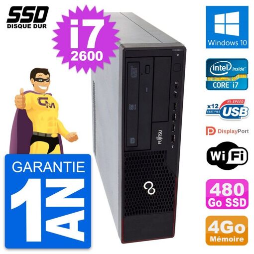 Fujitsu Esprimo E910 DT Desktop PC - Intel Core i7-2600, 4GB RAM, 480GB SSD, Windows 10, WiFi