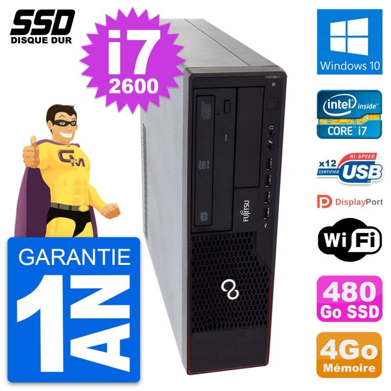Fujitsu Esprimo E910 DT Desktop PC - Intel Core i7-2600, 4GB RAM, 480GB SSD, Windows 10, WiFi