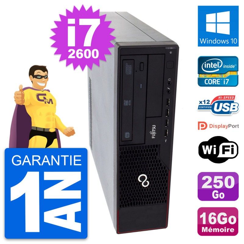 Fujitsu Esprimo E910 DT - Desktop Computer (Intel i7-2600, 16GB RAM, 250GB SSD, Windows 10, WiFi)