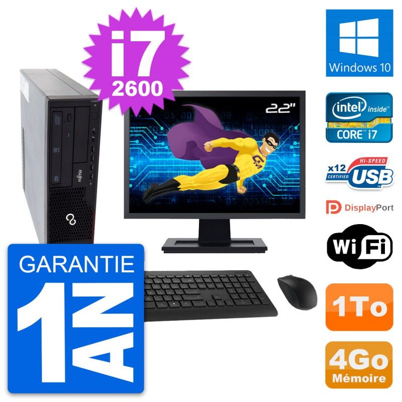 Fujitsu E910 DT 22-inch PC - Intel i7, 4GB RAM, 1TB HDD, Windows 10, WiFi