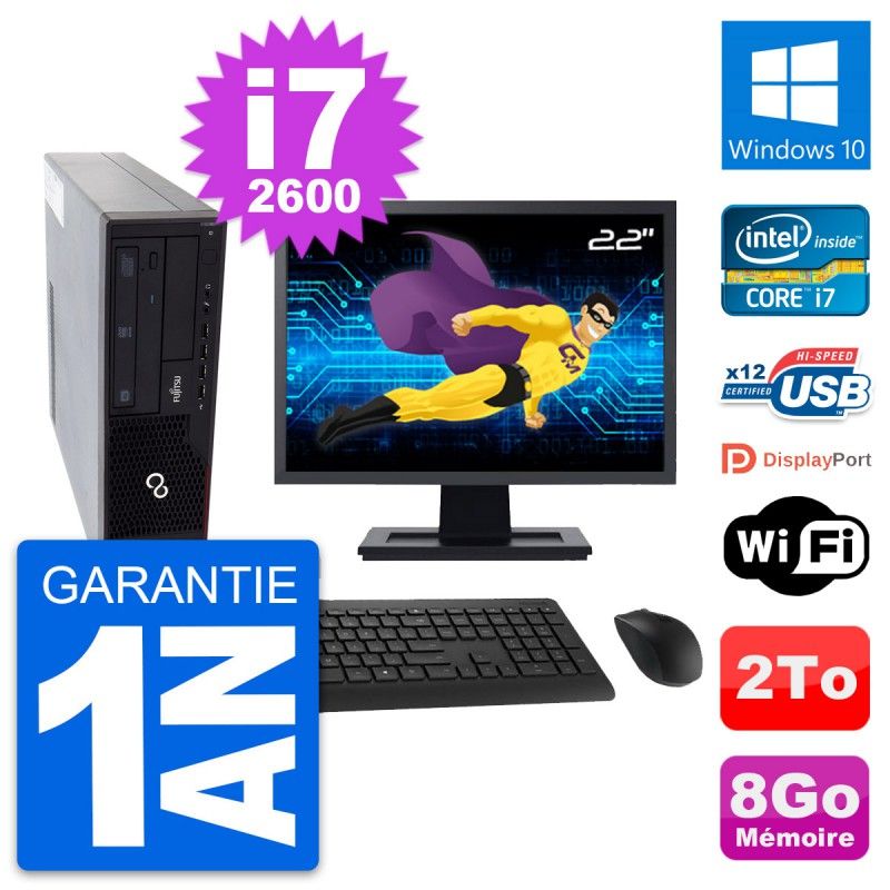 Fujitsu E910 DT 22-inch PC - Intel i7, 8GB RAM, 2TB HDD, Windows 10, WiFi