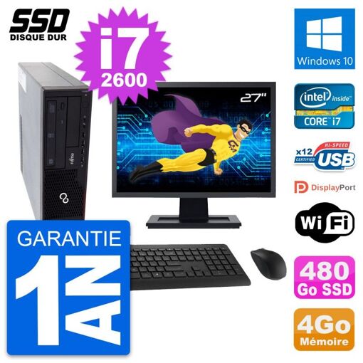 Fujitsu E910 DT 27-inch PC - Intel i7, 4GB RAM, 480GB SSD, Windows 10, WiFi