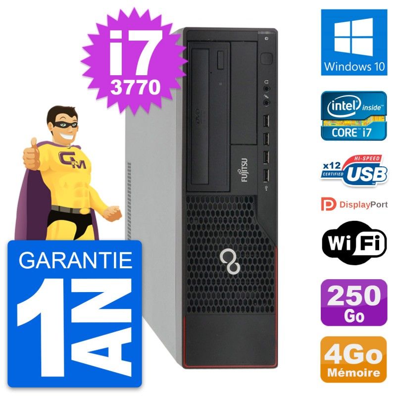 Computadora de escritorio Fujitsu Esprimo E910 DT - Procesador Intel i7-3770, 4 GB de RAM, Disco duro de 250 GB, Windows 10, WiFi