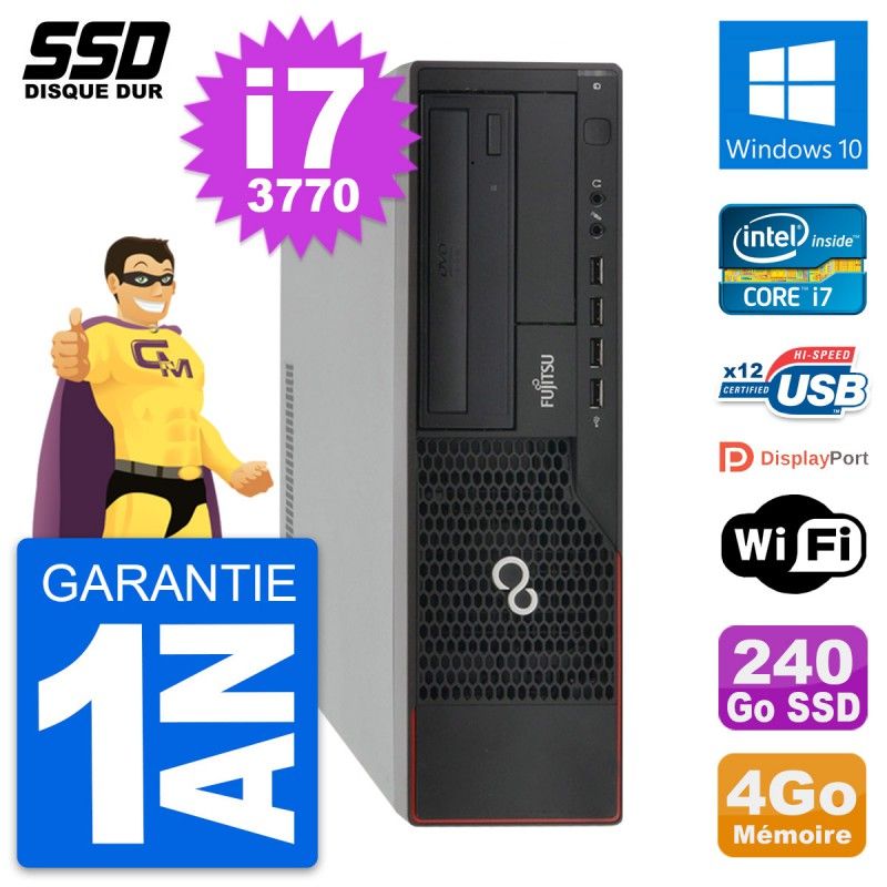 Fujitsu Esprimo E910 DT Desktop PC - Intel Core i7-3770, 4GB RAM, 240GB SSD, Windows 10, WiFi