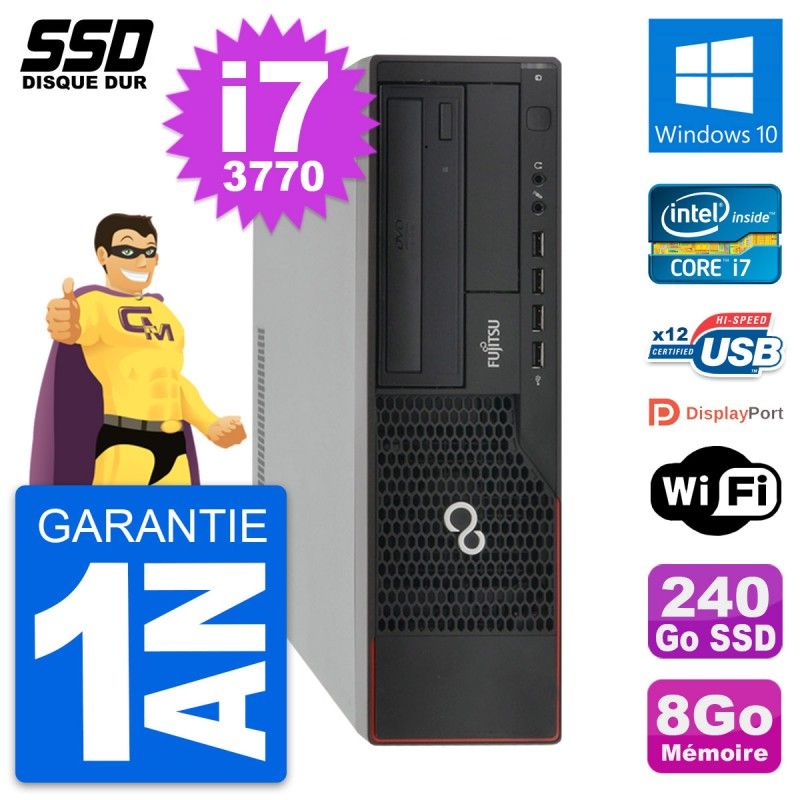 Fujitsu Esprimo E910 DT Desktop PC - Intel Core i7-3770, 8GB RAM, 240GB SSD, Windows 10, WiFi