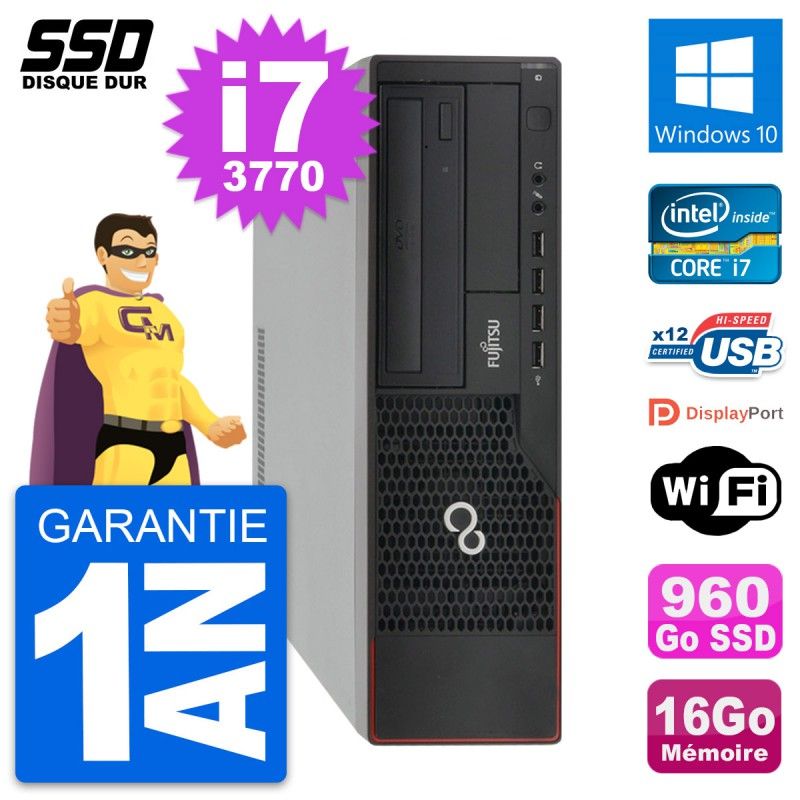 Fujitsu Esprimo E910 DT Desktop PC - Intel Core i7-3770, 16GB RAM, 960GB SSD, Windows 10, WiFi