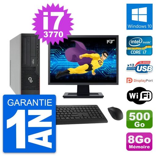 PC de escritorio Fujitsu E910 - Pantalla de 19 pulgadas, Intel i7, 8GB RAM, 500GB HDD, Windows 10, WiFi