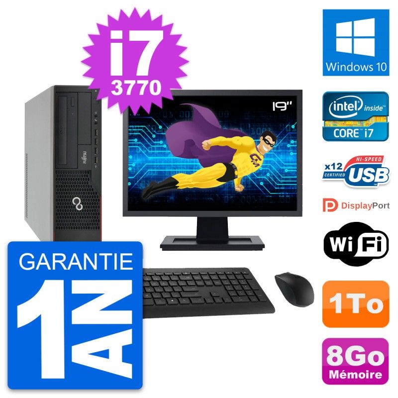 Fujitsu E910 DT 19-Inch Screen, Intel i7-3770, 8GB RAM, 1TB Hard Drive, Windows 10, WiFi