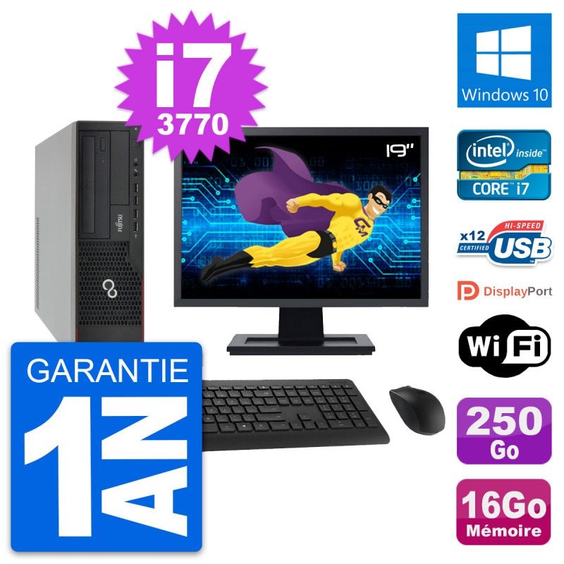 Fujitsu E910 DT 19-inch PC - Intel i7, 16GB RAM, 250GB HDD, Windows 10, WiFi