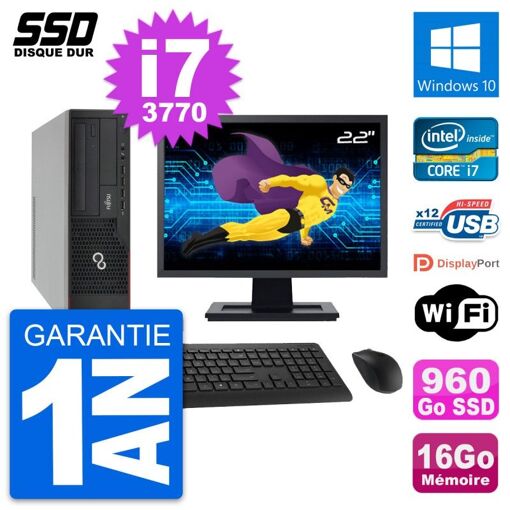PC de escritorio Fujitsu E910 DT - Pantalla de 22 pulgadas, Intel i7, 16GB RAM, 960GB SSD, Windows 10