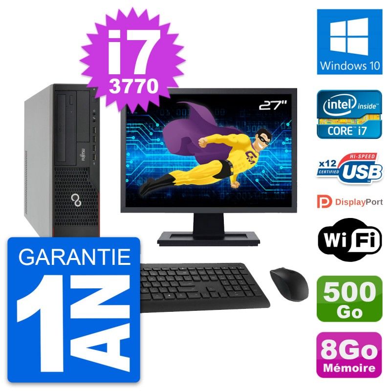 Fujitsu E910 DT 27" Monitor with Intel i7-3770, 8GB RAM, 500GB HDD, Windows 10, WiFi