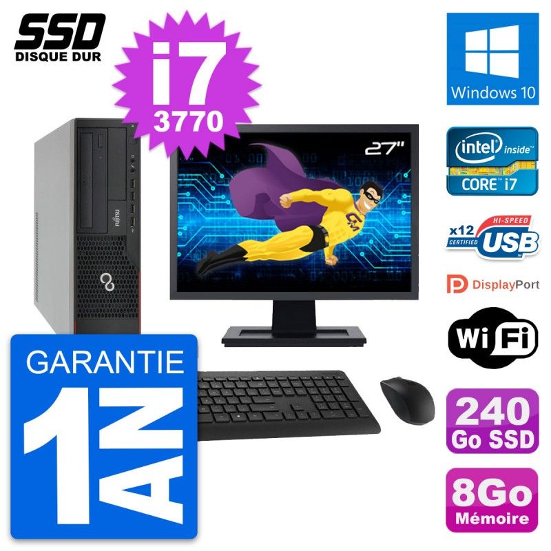 Fujitsu E910 DT 27-inch PC - Intel i7, 8GB RAM, 240GB SSD, Windows 10, WiFi