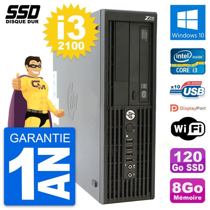 HP WorkStation Z210 SFF - Intel Core i3-2100, 8GB RAM, 120GB SSD, Windows 10, WiFi