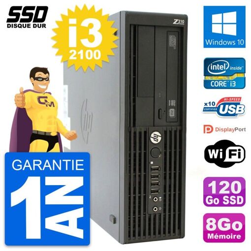 HP WorkStation Z210 SFF - Intel Core i3-2100, 8GB RAM, 120GB SSD, Windows 10, WiFi