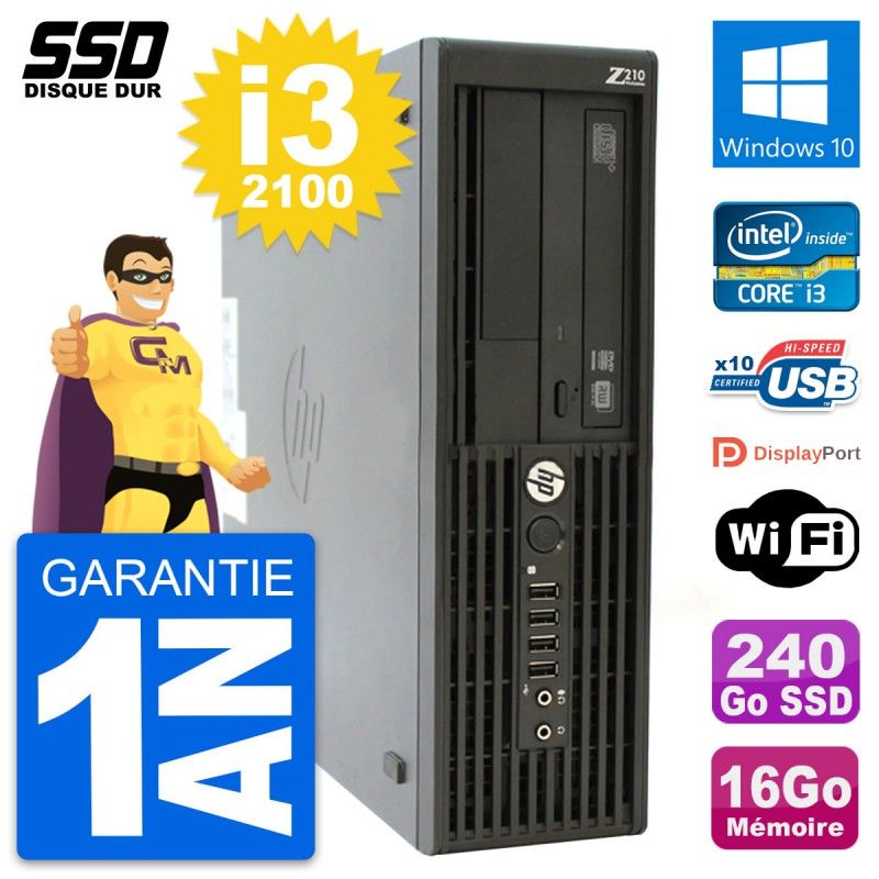 HP WorkStation Z210 SFF - Intel i3-2100, 16GB RAM, 240GB SSD, Windows 10, WiFi