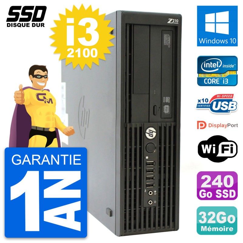 HP WorkStation Z210 SFF - Intel Core i3-2100, 32GB RAM, 240GB SSD, Windows 10