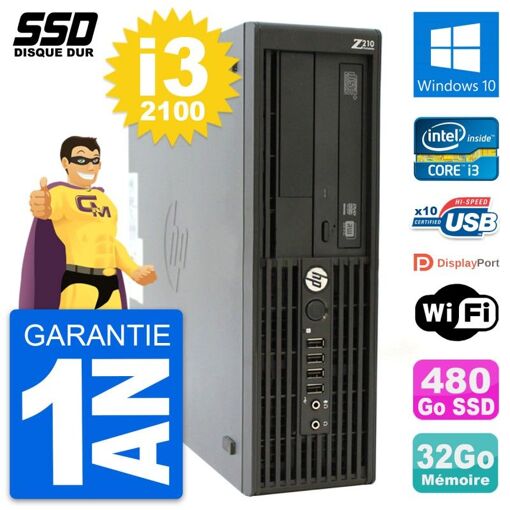 HP WorkStation Z210 SFF - Intel i3-2100, 32GB RAM, 480GB SSD, Windows 10, WiFi