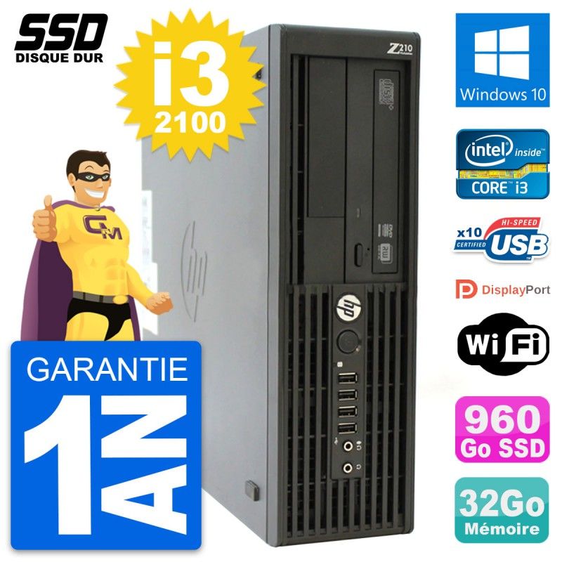 HP WorkStation Z210 SFF - Intel i3-2100, 32GB RAM, 960GB SSD, Windows 10, WiFi