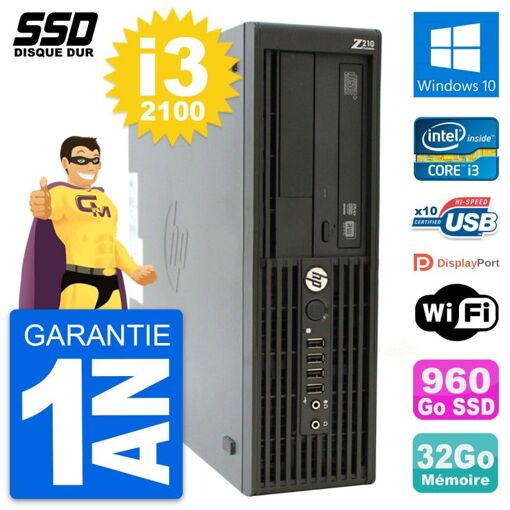 HP WorkStation Z210 SFF - Intel i3-2100, 32GB RAM, 960GB SSD, Windows 10, WiFi