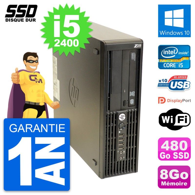 HP WorkStation Z210 SFF - Intel Core i5-2400, 8GB RAM, 480GB SSD, Windows 10, WiFi