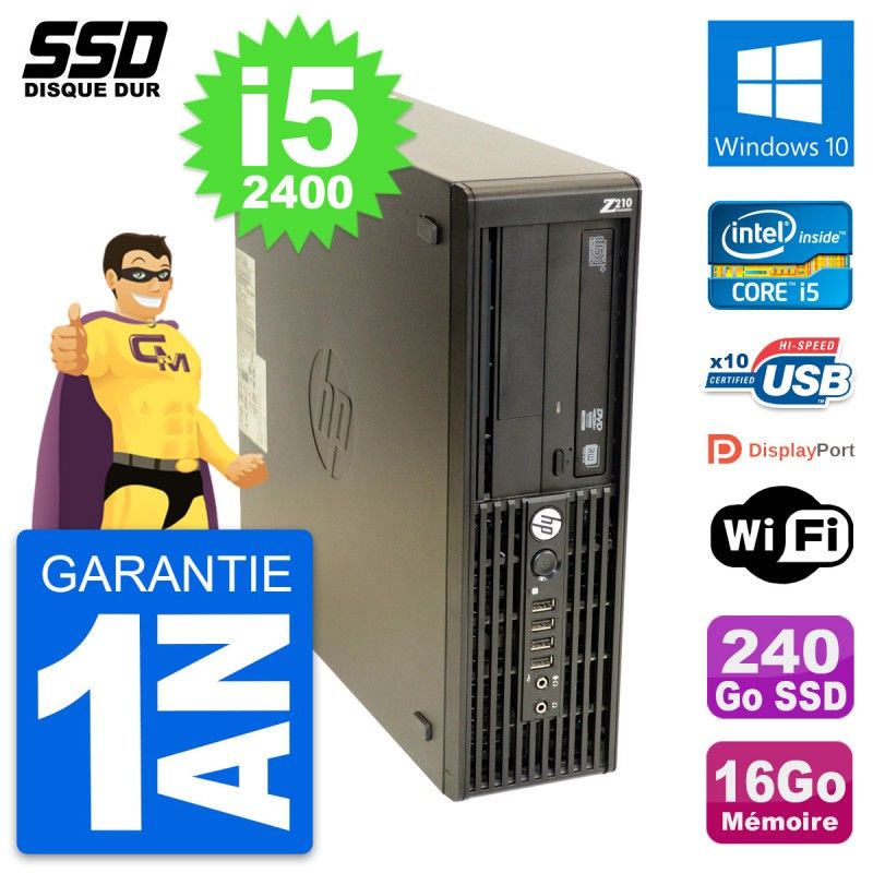 HP WorkStation Z210 SFF - Intel Core i5-2400, 16GB RAM, 240GB SSD, Windows 10, WiFi