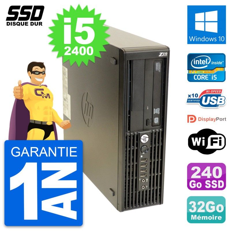 HP WorkStation Z210 SFF - Intel i5-2400, 32GB RAM, 240GB SSD, Windows 10, WiFi
