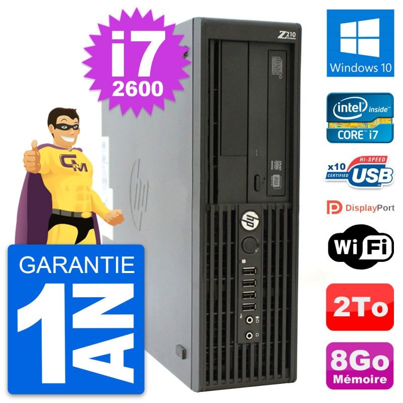 Estación de trabajo HP Z210 SFF, Core i7-2600, 8GB RAM, 2TB HDD, Windows 10, WiFi