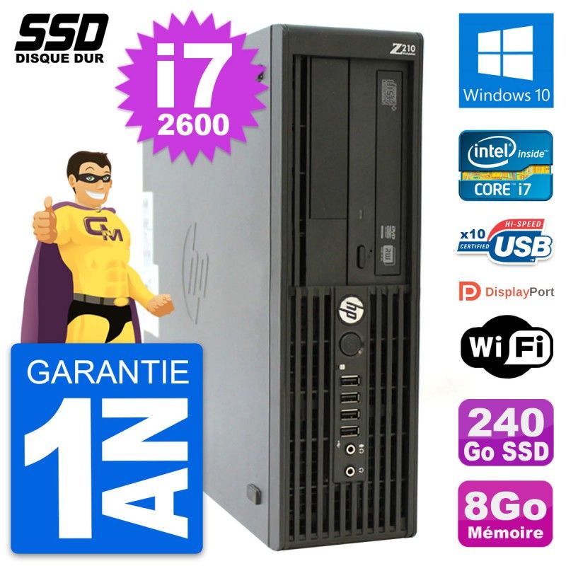 HP WorkStation Z210 SFF - Intel Core i7-2600, 8GB RAM, 240GB SSD, Windows 10, WiFi