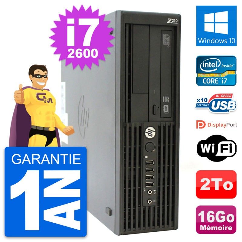 Station de travail HP Z210 SFF, Intel Core i7-2600, 16 Go RAM, 2 To HDD, Windows 10, WiFi