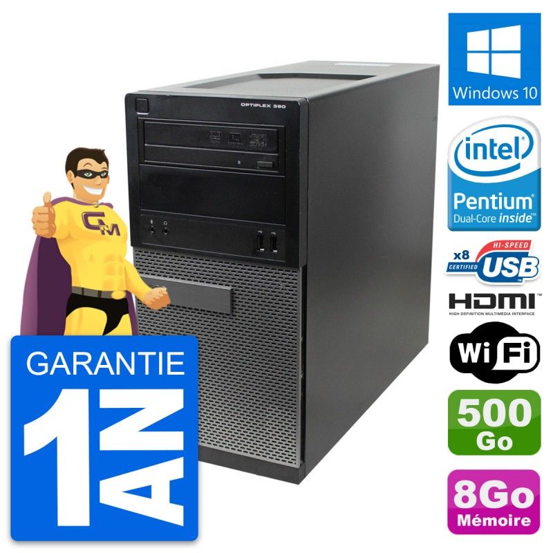 Dell OptiPlex 390 MT Desktop PC - Intel Pentium G630, 8GB RAM, 500GB HDD, HDMI, WiFi, Windows 10